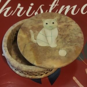 Elegant Brown Marble Cat Jewelry Box